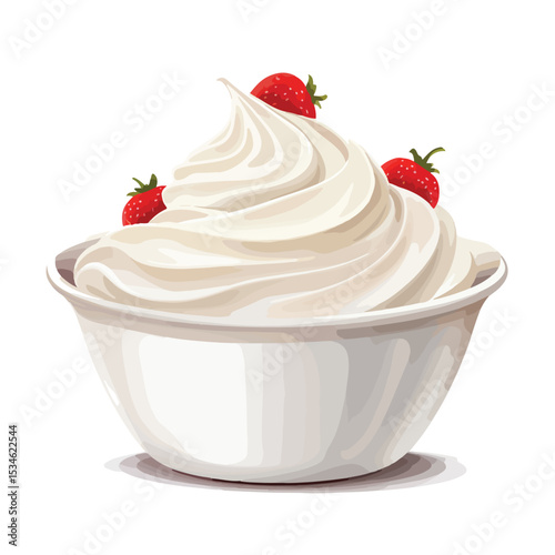 Delicate Sweet Cream Bowl on White Background Vector Icon for Culinary Designs