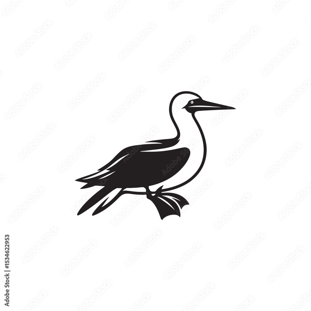 Fototapeta premium Booby Bird Silhouette Vector Design – Bold Coastal Seabird Graphic Featuring Iconic Pose, Minimalist Black Outline Style, Marine Wildlife Art Perfect for Prints, Logos, and Decor 
