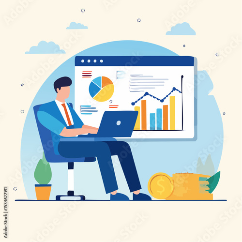 Data analysis, datum analytics or customer insight, graph and chart statistics diagram, forecasting model, predictive or data visualization concept, businessman working with data on computer lapto