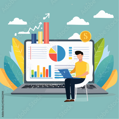 Data analysis, datum analytics or customer insight, graph and chart statistics diagram, forecasting model, predictive or data visualization concept, businessman working with data on computer lapto