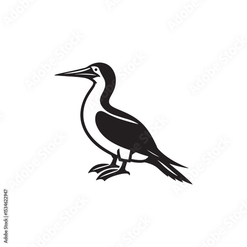 Booby Bird Silhouette Vector Design – Bold Coastal Seabird Graphic Featuring Iconic Pose, Minimalist Black Outline Style, Marine Wildlife Art Perfect for Prints, Logos, and Decor
