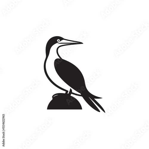 Booby Bird Silhouette Vector Design – Bold Coastal Seabird Graphic Featuring Iconic Pose, Minimalist Black Outline Style, Marine Wildlife Art Perfect for Prints, Logos, and Decor
