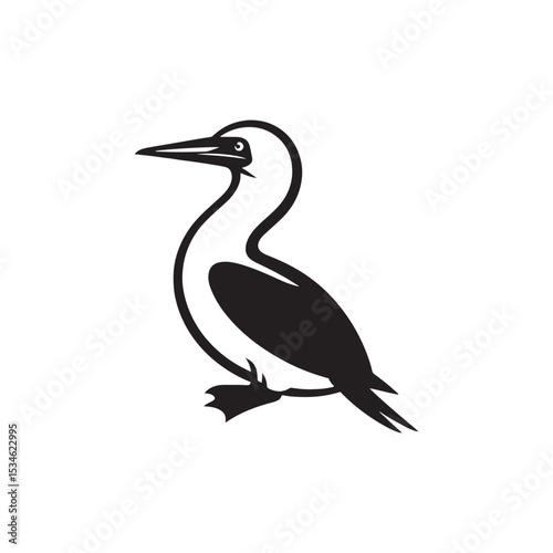 Booby Bird Silhouette Vector Design – Bold Coastal Seabird Graphic Featuring Iconic Pose, Minimalist Black Outline Style, Marine Wildlife Art Perfect for Prints, Logos, and Decor
