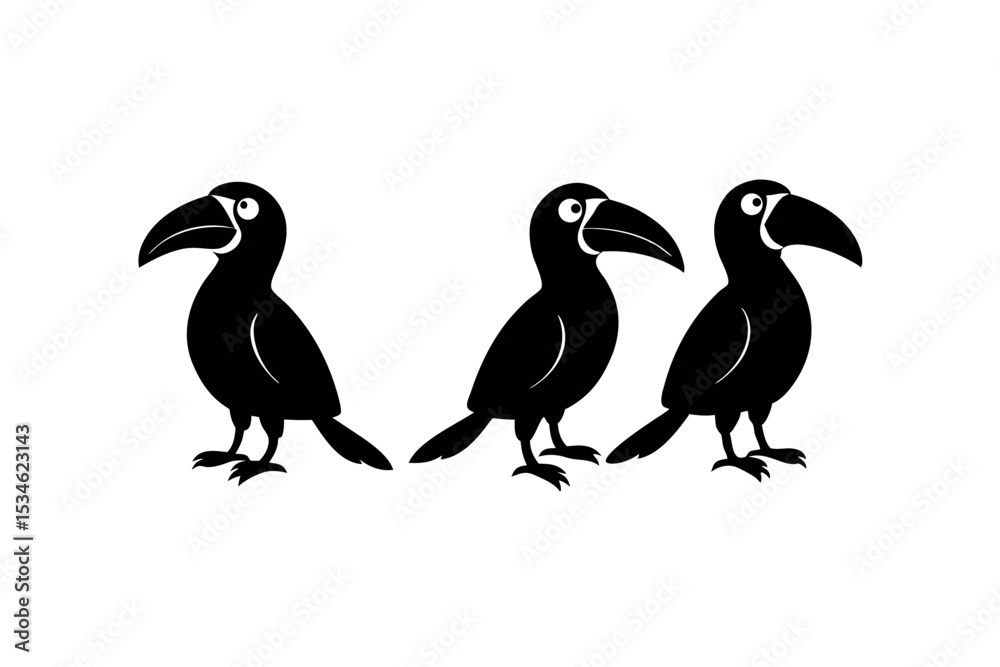 Naklejka premium toucan tropical bird vector illustrations silhouette set
