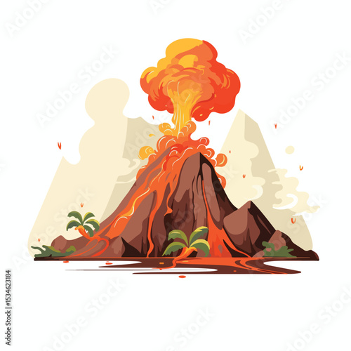 Illustration of Volcano Landscape in Natural Setting, Vector Graphic for Design Projects