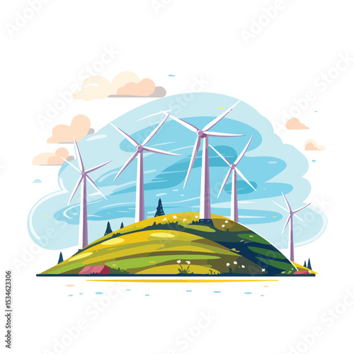 Professional Wind Turbines Eolic Energy Vector Illustration for Clean Energy Concepts