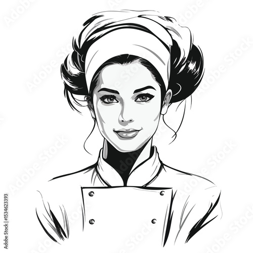 Professional Black and White Woman Chef Avatar Vector Illustration for Culinary Websites and Marketing