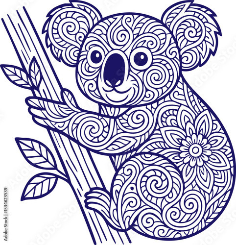 Ornamental koala illustration in mandala line art style
