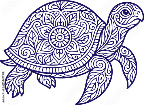 Ornamental turtle illustration in mandala line art style