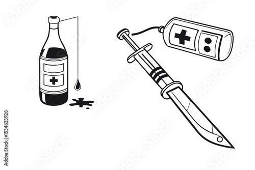 Alcohol bottle and glasses silhouette collection. Black alcohol drinks icon