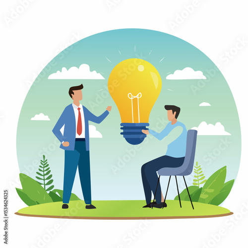 Mentor, advisor to motivate employee or inspiration, training or guidance help personal development to reach success, coaching concept, businessman mentor help employee to get new light bulb ide