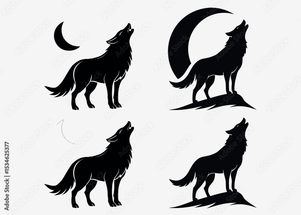 Ilustracao vetorial de silhueta de lobo
