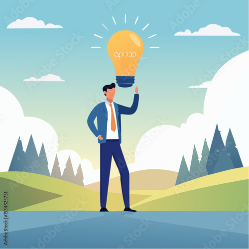 Discover insight or intelligence solution, best result or outcome, solving or finding solution, search new innovation, opportunity or invention, research concept, businessman find new lightbul