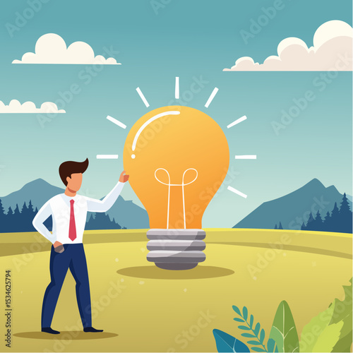 Discover insight or intelligence solution, best result or outcome, solving or finding solution, search new innovation, opportunity or invention, research concept, businessman find new lightbul