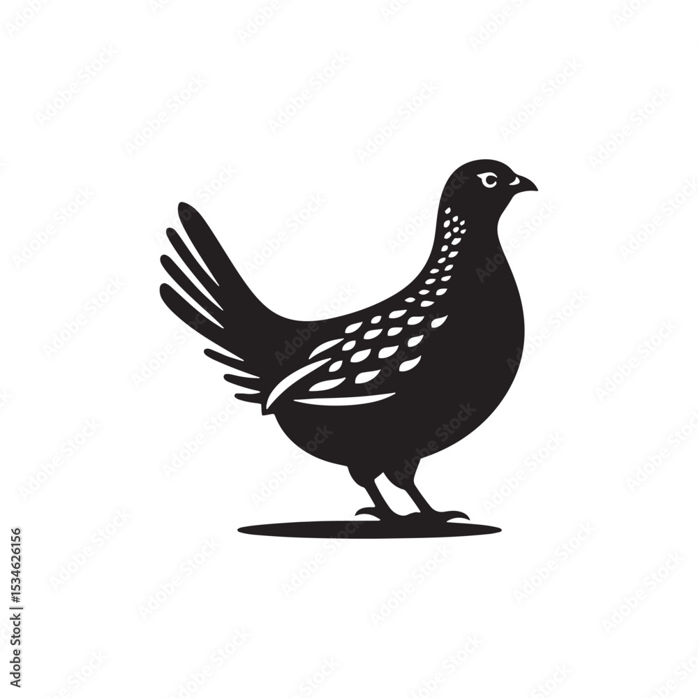 Fototapeta premium Chukar Partridge Silhouette Vector Design – Elegant Game Bird Artwork Featuring Distinctive Stripes, Bold Stance, Minimal Black Outline Style Perfect for Nature Prints, Logos, and Decor 