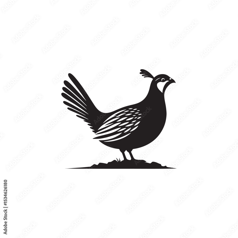 Obraz premium Chukar Partridge Silhouette Vector Design – Elegant Game Bird Artwork Featuring Distinctive Stripes, Bold Stance, Minimal Black Outline Style Perfect for Nature Prints, Logos, and Decor 