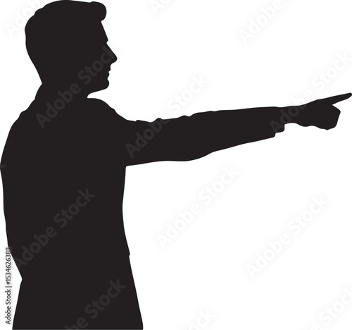Silhouette of a man pointing his finger to the right side direction on a white background isolated for design purposes