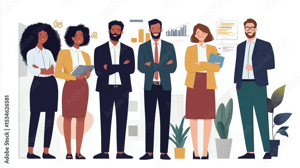 Obraz premium Vector Illustration Of A Diverse Professional Team in an Office Setting
