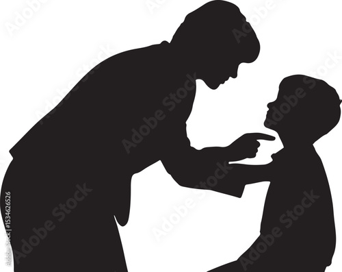 Silhouette illustration of a doctor examining a child pointing at the throat