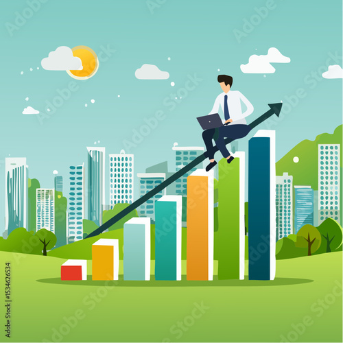 Growing efficiency, process improvement, increase development or productivity, working process, innovation or strategy for work efficiency concept, businessman work with laptop on increase efficienc