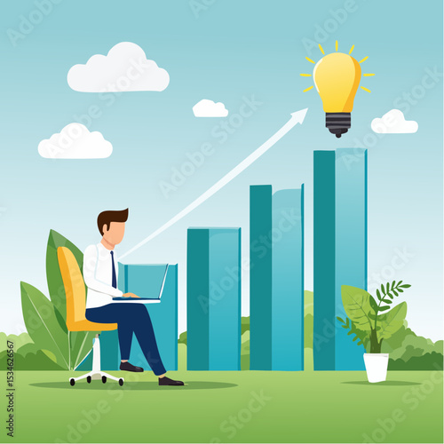 Growing efficiency, process improvement, increase development or productivity, working process, innovation or strategy for work efficiency concept, businessman work with laptop on increase efficienc