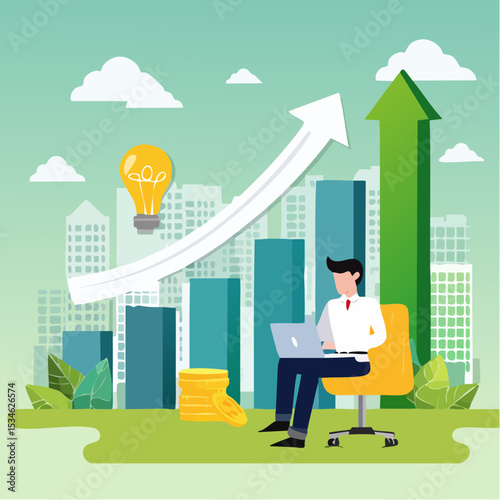 Growing efficiency, process improvement, increase development or productivity, working process, innovation or strategy for work efficiency concept, businessman work with laptop on increase efficienc