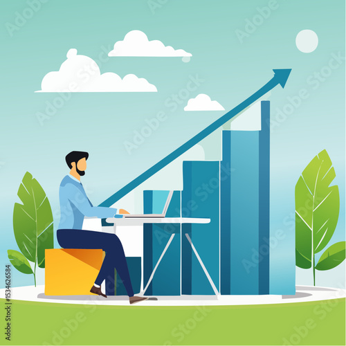 Growing efficiency, process improvement, increase development or productivity, working process, innovation or strategy for work efficiency concept, businessman work with laptop on increase efficienc