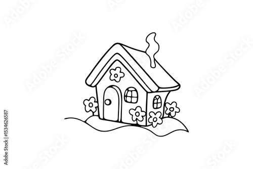 Cute little house drawing flowers home sweet home illustration