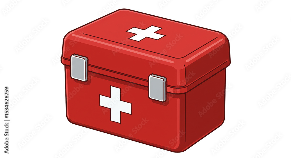 Fototapeta premium First aid kit emergency medical supplies red box healthcare safety equipment essential items treatment on transparent background