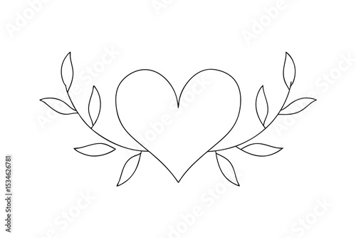 Simple line art heart with floral wreath design element