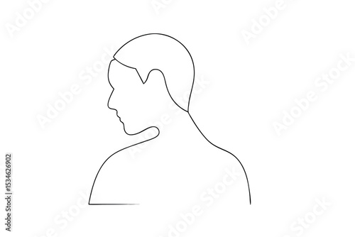 Minimalist line drawing of a person's head and shoulders