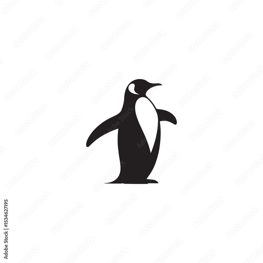 Naklejka premium Emperor Penguin Silhouette Vector Art – Majestic Antarctic Bird Design in Bold Black Outline, Minimalist Wildlife Graphic Perfect for Cold Climate Themes, Logos, and Nature Decor