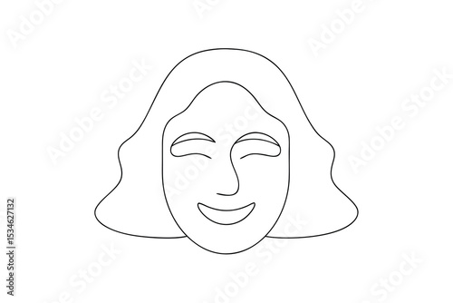 Happy woman face line art minimalist drawing simple illustration