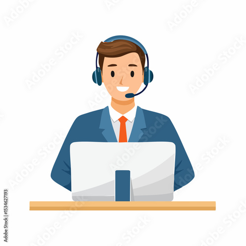 Support staff help fixing technical problem, help desk or operator with phone call or chat to assist customer concept, helpful man with headset talking with customer help solve computer proble