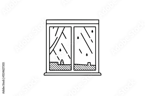 Rainy day window view hand drawn illustration