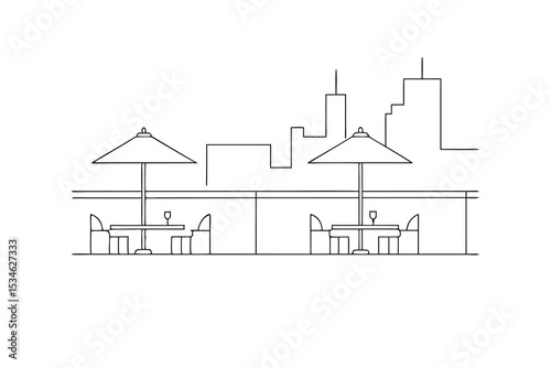 Rooftop restaurant cityscape line art minimalist design