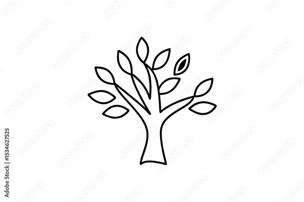 Fototapeta premium Simple line art tree minimalist nature design illustration