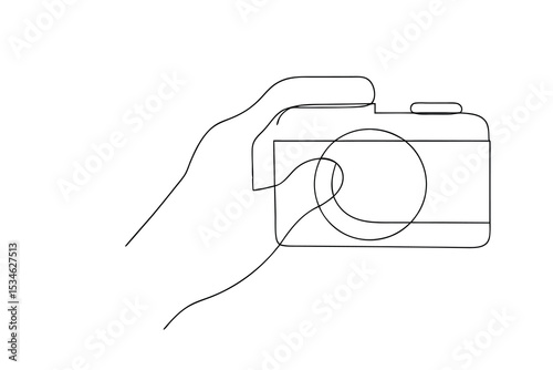 Hand holding a camera simple line art minimalist design