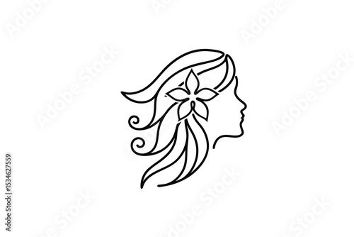Woman profile outline flower hair design elegant minimalist