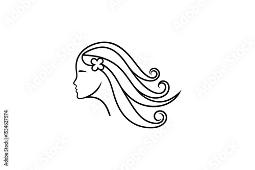 Woman profile with flowing hair and flower
