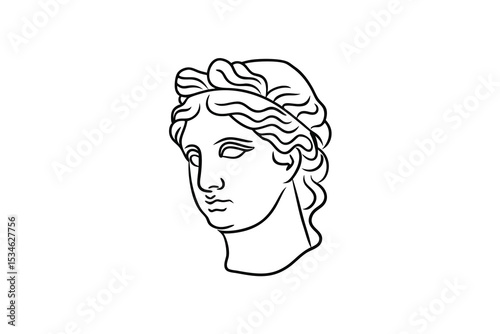 Elegant line art drawing of a classical greek goddess bust