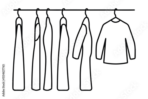Clothes hanging on a rack simple line art illustration