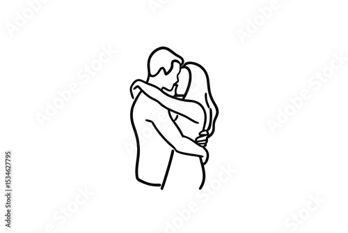 Romantic couple embracing line art minimalist design