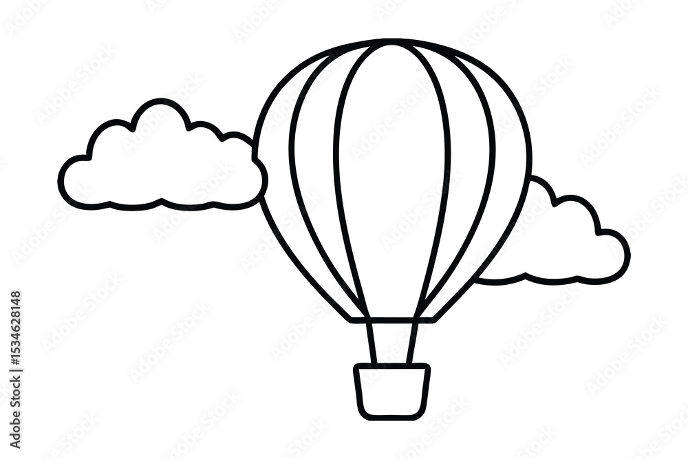 Obraz premium Hot air balloon floating among fluffy clouds simple line art illustration