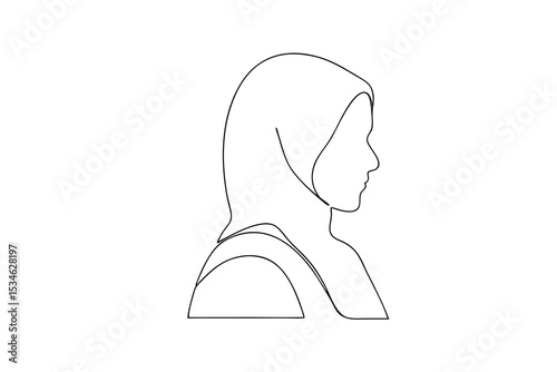 Woman wearing hijab minimalist line art profile