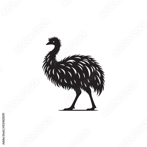 Emu Silhouette Vector Design – Tall Flightless Bird Graphic Featuring Distinctive Long Neck and Legs, Minimalist Black Outline Style Perfect for Wildlife Art, Logos, and Prints
