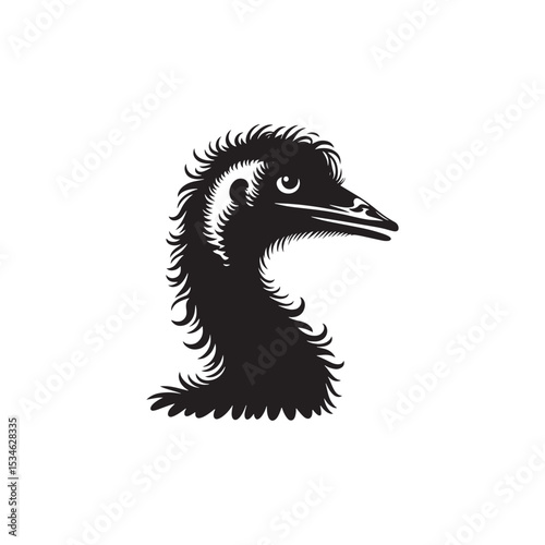 Emu Silhouette Vector Design – Tall Flightless Bird Graphic Featuring Distinctive Long Neck and Legs, Minimalist Black Outline Style Perfect for Wildlife Art, Logos, and Prints
