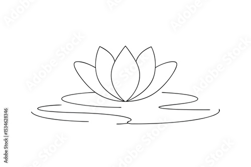 Simple line drawing water lily flower in pond minimalist design
