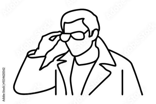 Man in coat adjusting sunglasses minimalist line art illustration