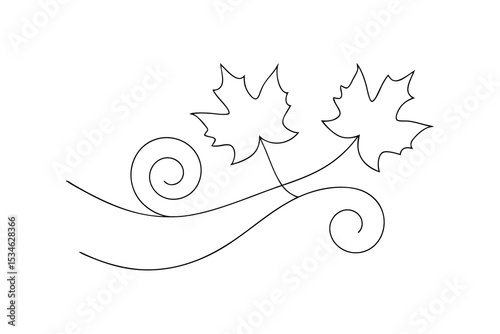Two maple leaves blowing in the wind abstract line art design
